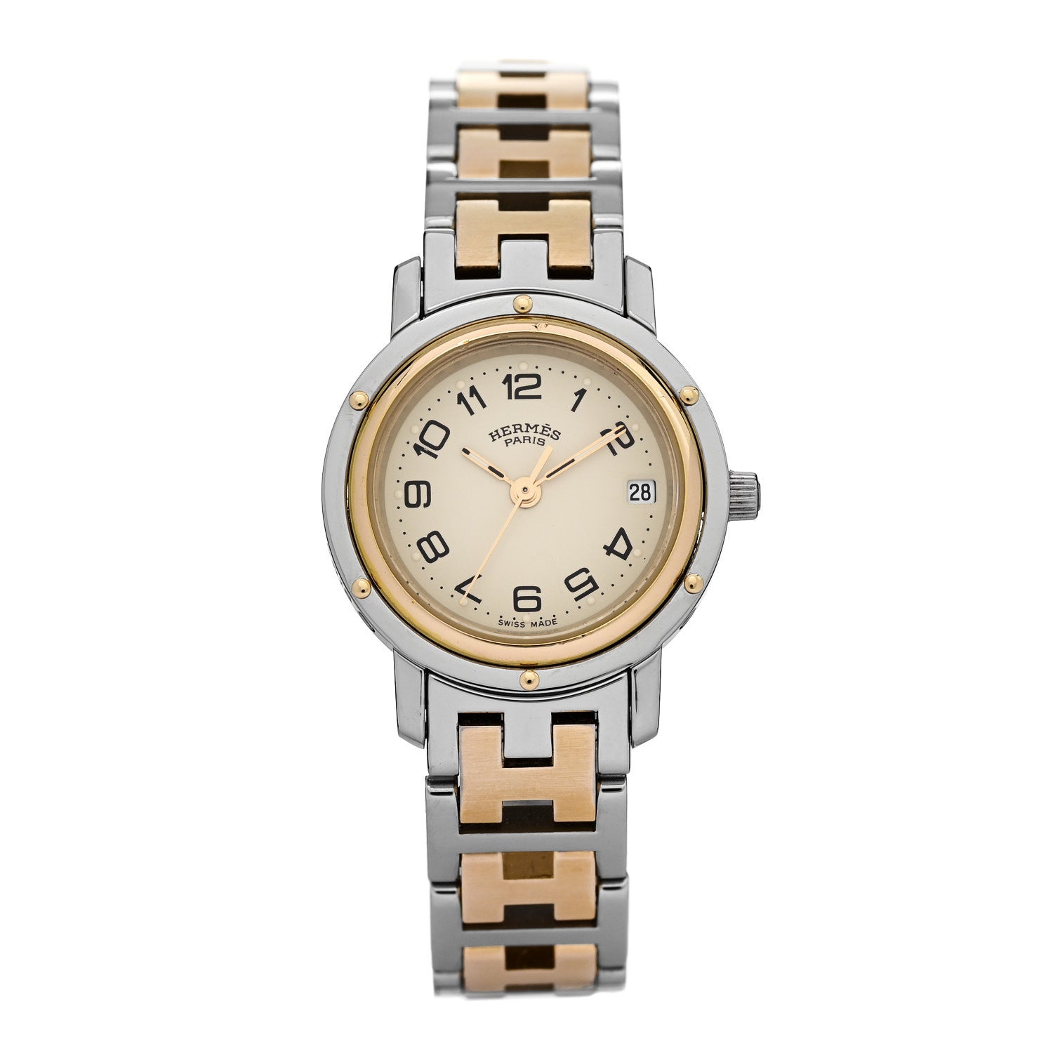 Hermes Stainless Steel 24mm Clipper Quartz Watch Gold 1 of 5