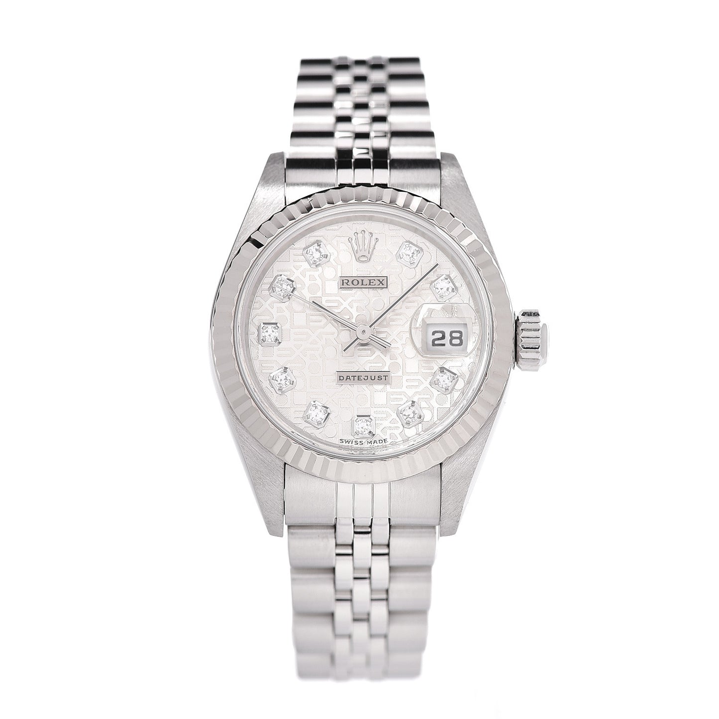 Stainless Steel 18K White Gold Diamond 26mm Oyster Perpetual Datejust Watch Silver Jubilee 79174