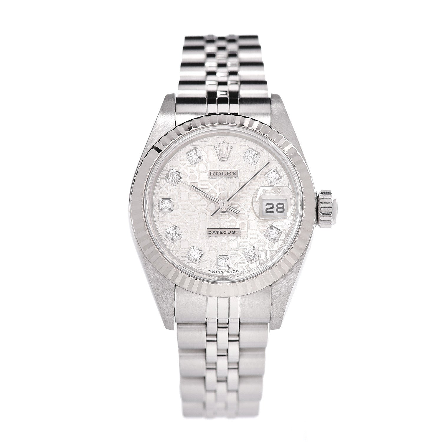 Rolex Stainless Steel 18K White Gold Diamond 26mm Oyster Perpetual Datejust Watch Silver Jubilee 79174 1 of 5