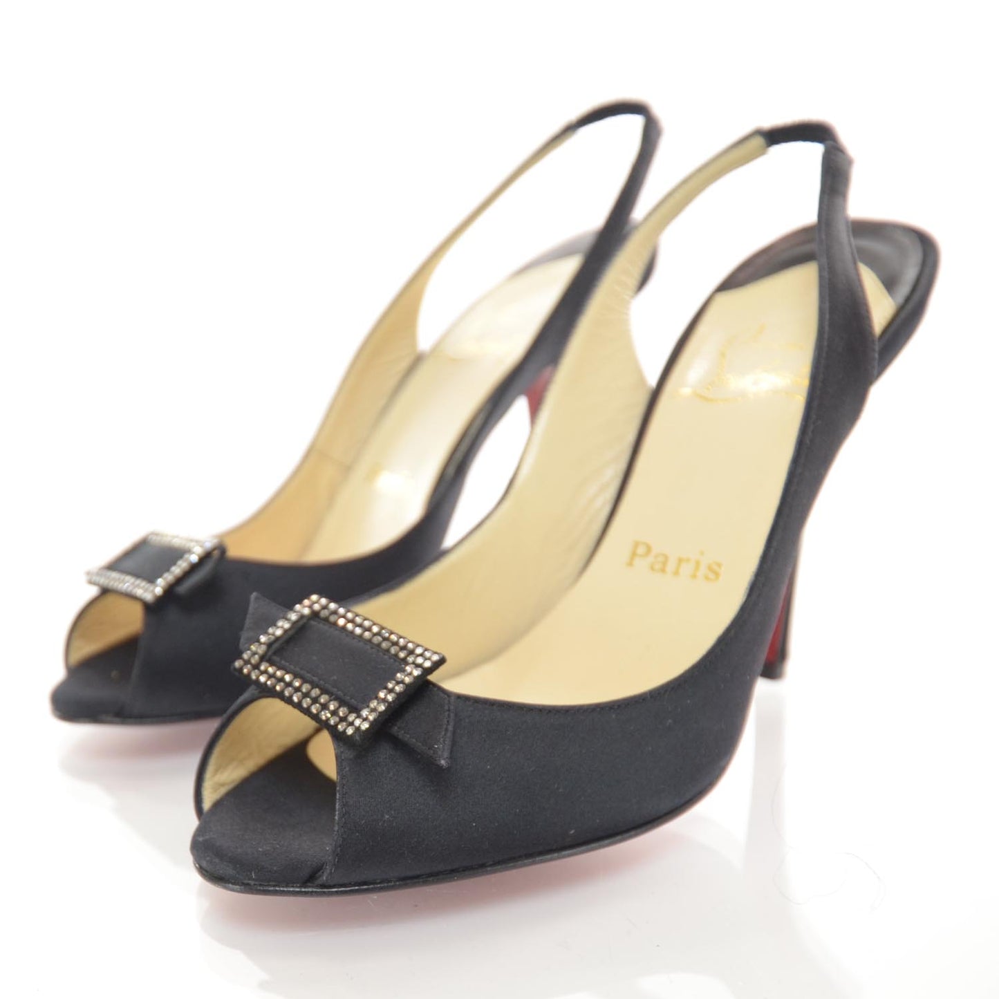 Satin Slingback Buckle Pumps 38.5 Black