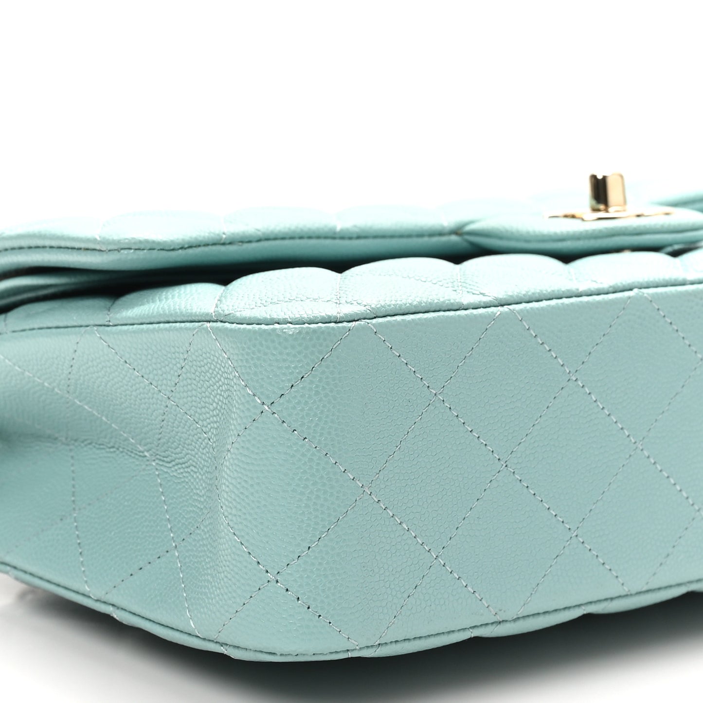 Caviar Quilted Medium Double Flap Light Blue