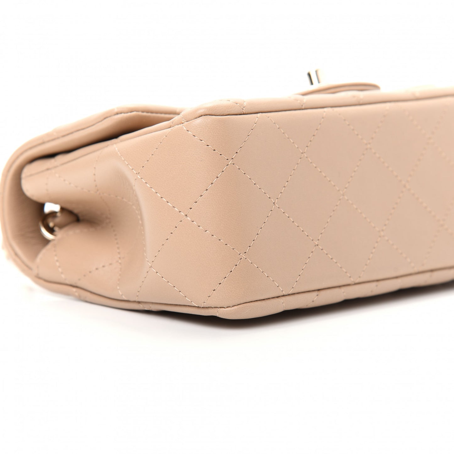 Lambskin Quilted Mini Rectangular Flap Dark Beige