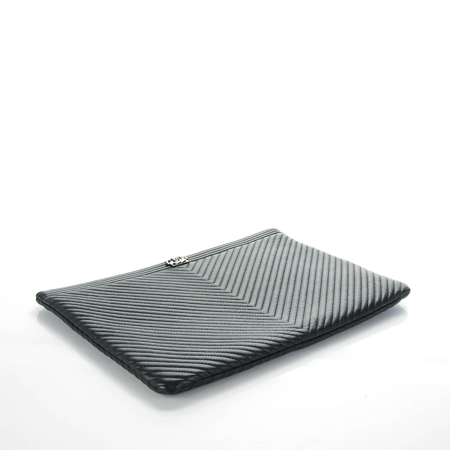 Calfskin Chevron Large Boy Cosmetic Case Black