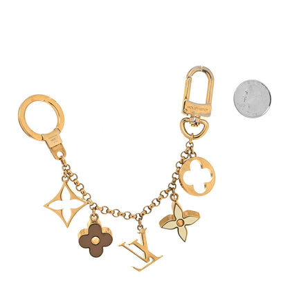 Louis Vuitton Brass Enamel Fleur De Monogram Bag Charm Chain Gold 2 of 4