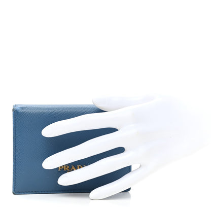Prada Saffiano Metal Compact Snap Bi-Fold Wallet Cobalto 2 of 15