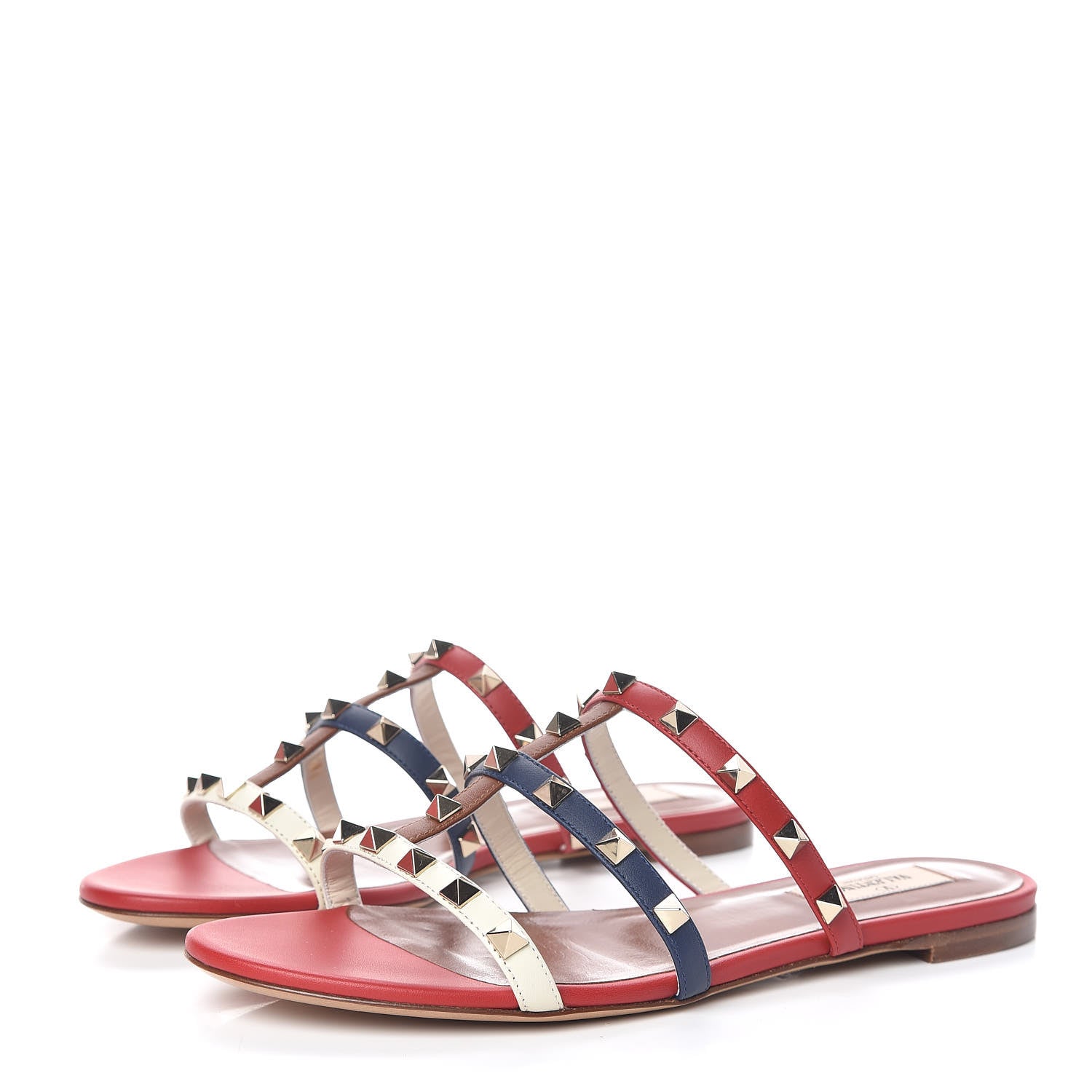 Valentino Garavani Calfskin Rockstud Caged Flat Slide Sandals 38.5 Multicolor 3 of 8