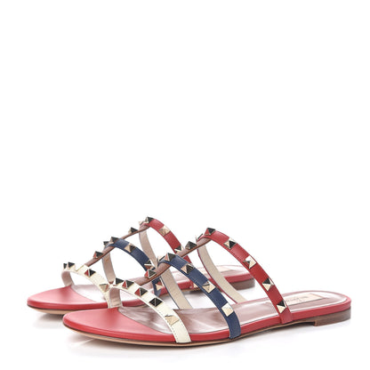 Valentino Garavani Calfskin Rockstud Caged Flat Slide Sandals 38.5 Multicolor 3 of 8