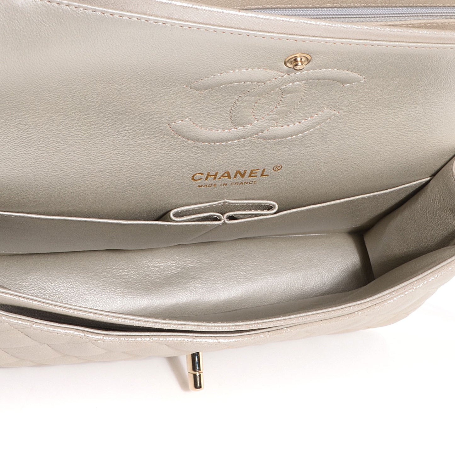 Iridescent Calfskin Medium Double Flap Light Gold