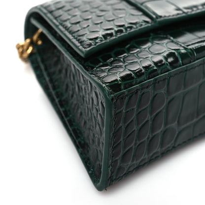 Balenciaga Shiny Calfskin Crocodile Embossed Small Hourglass Evening Chain Bag Forest Green 7 of 8