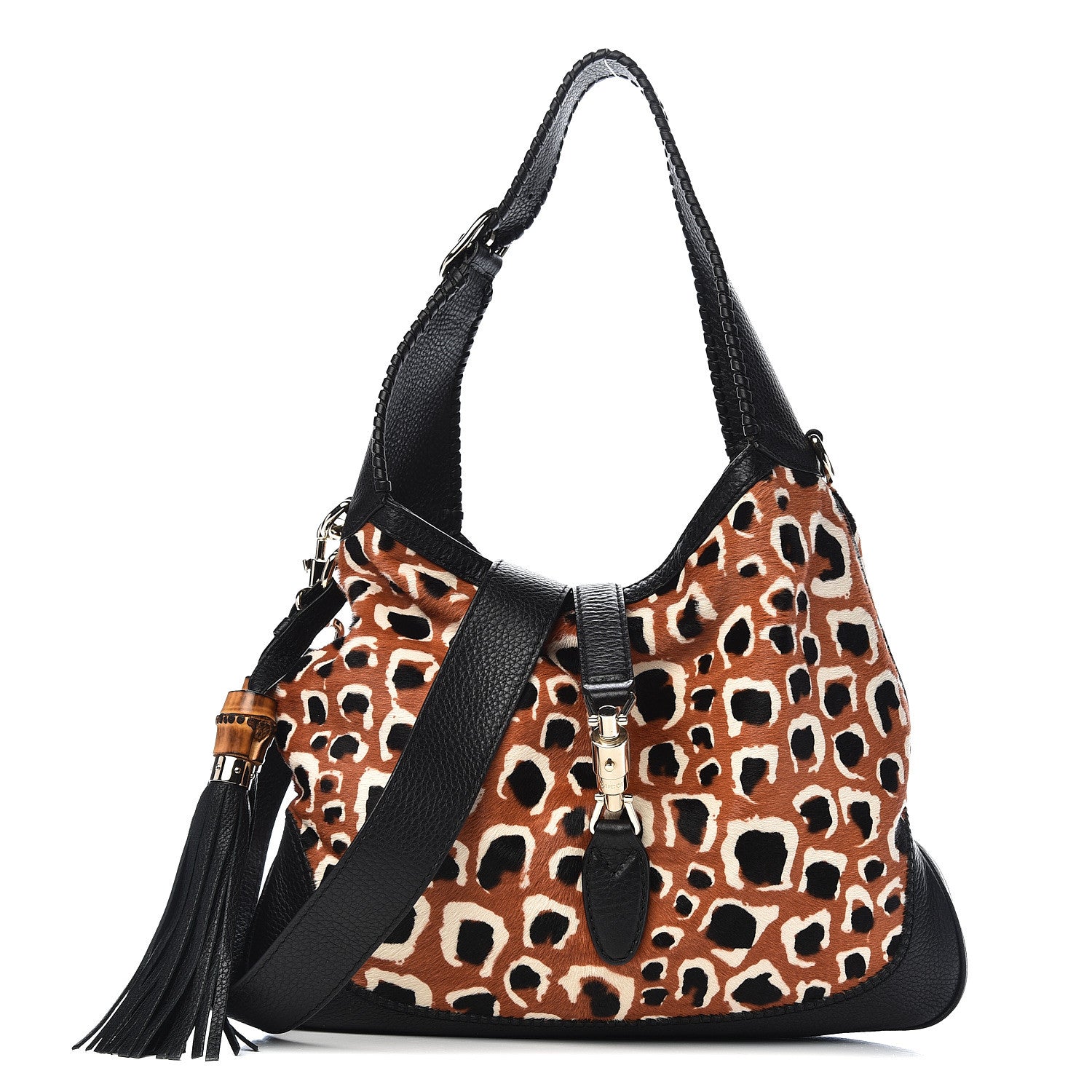 Gucci Calf Hair Leopard Print Medium New Jackie Shoulder Bag Tobacco 1 of 10