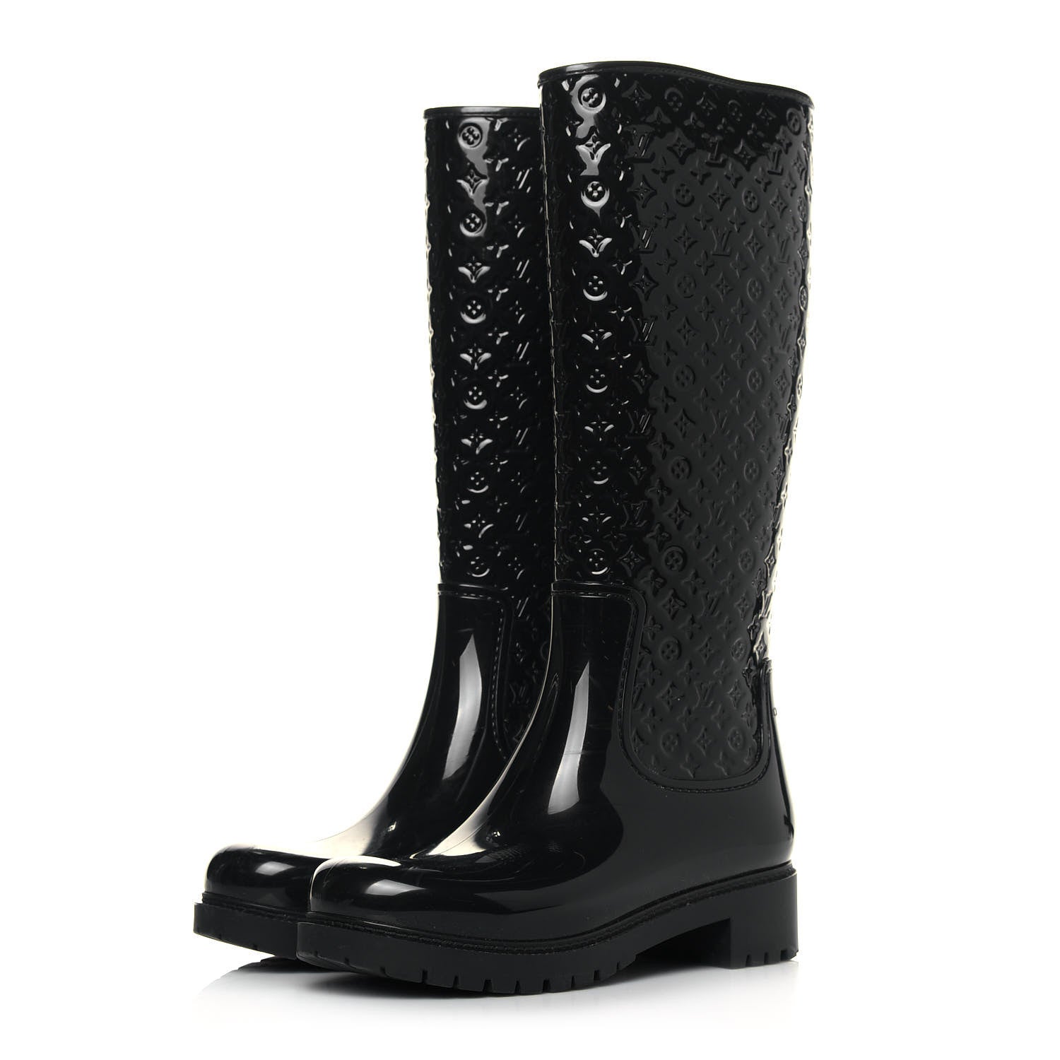 Louis Vuitton Rubber Embossed Monogram Splash Rain Boots 37 Black 3 of 6