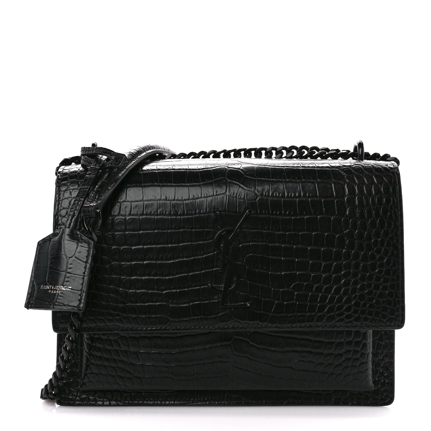 Calfskin Crocodile Embossed Medium Monochrome Monogram Sunset Black