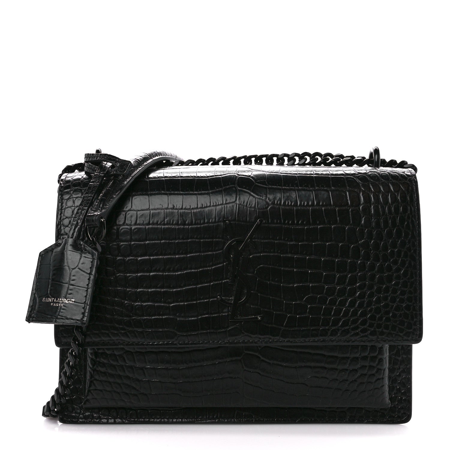 Saint Laurent Calfskin Crocodile Embossed Medium Monochrome Monogram Sunset Black 1 of 12