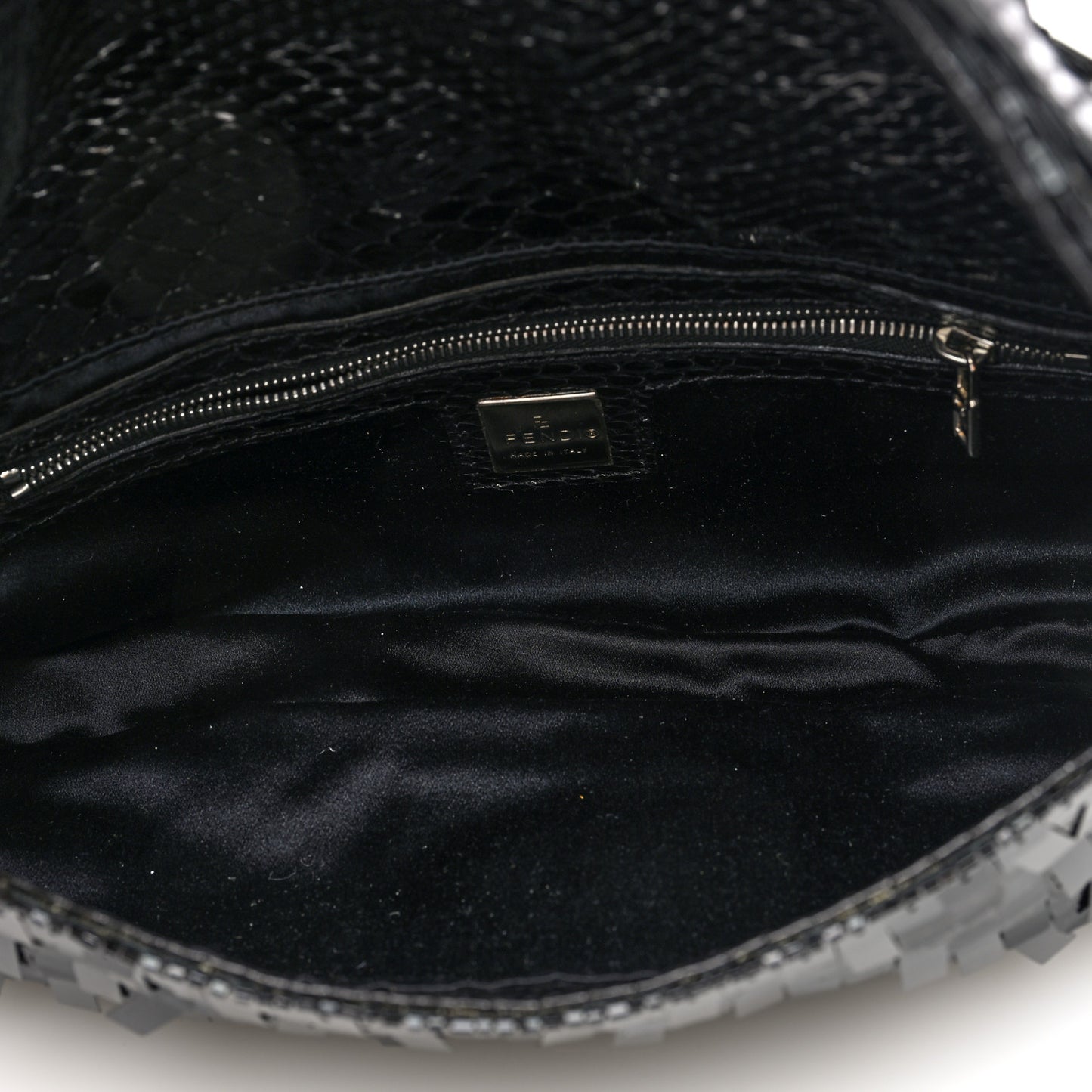 Sequin Paillettes Snakeskin Baguette Black