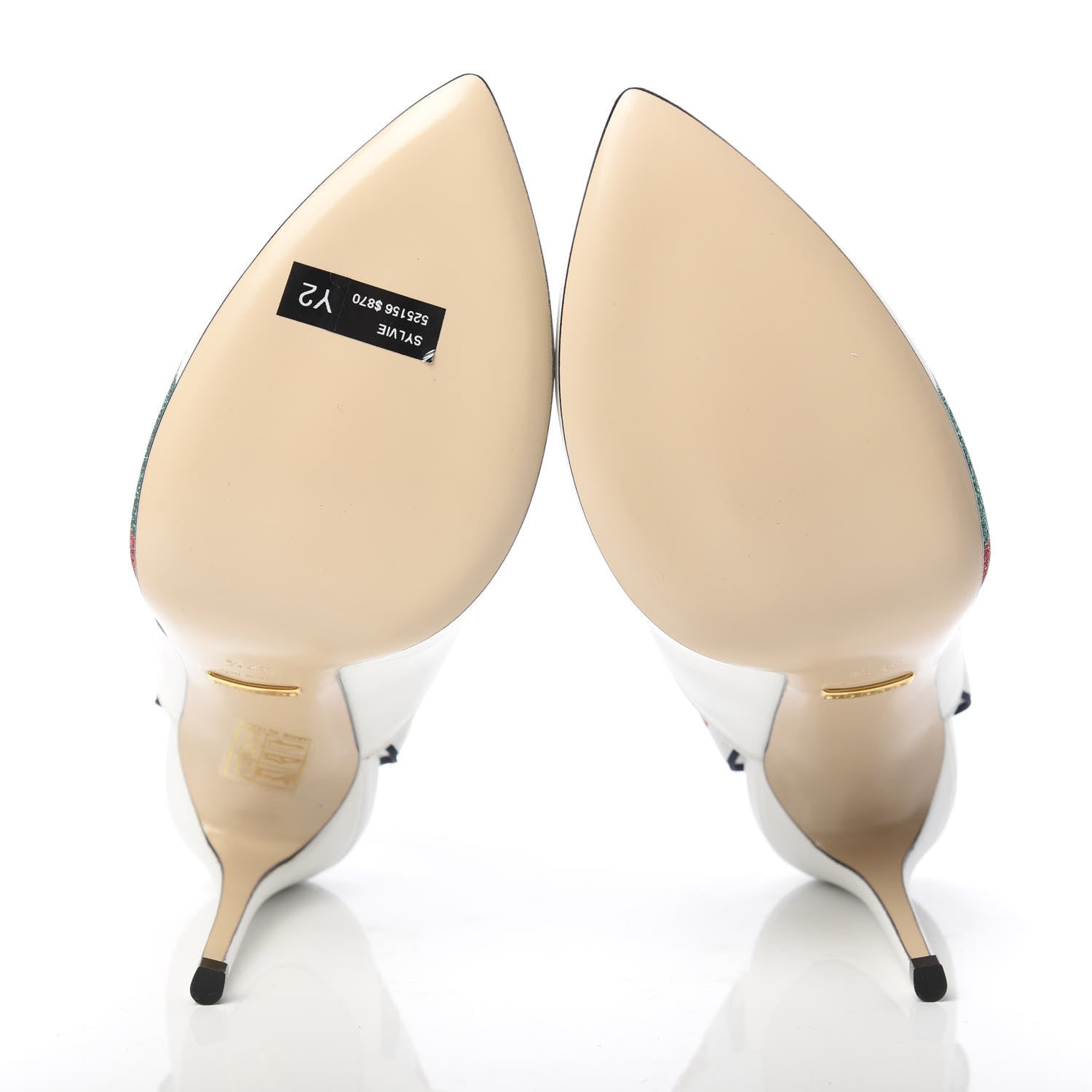 Gucci Calfskin Glitter Web High Heel Slingback Pumps 37.5 White 5 of 9