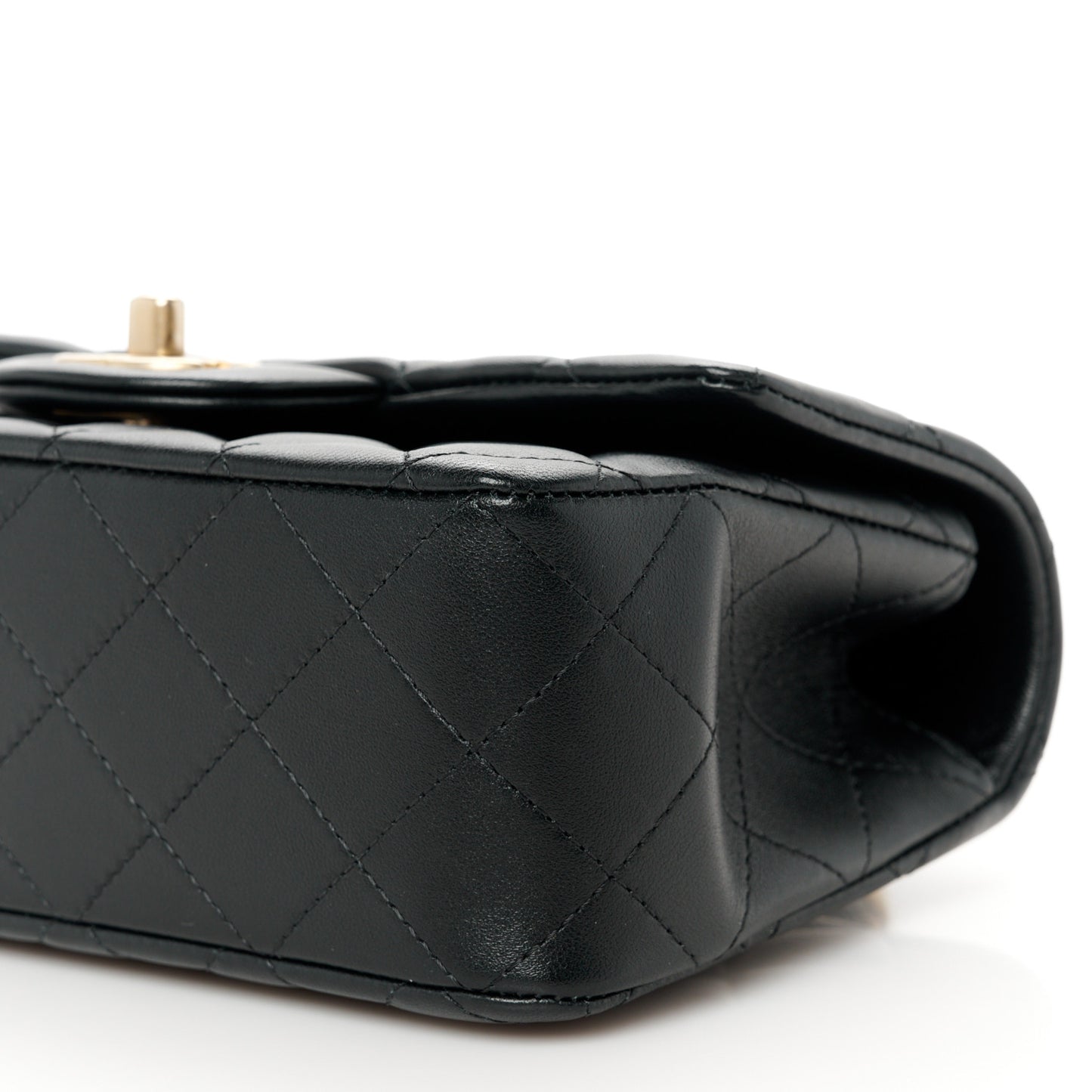 Lambskin Quilted Metal Mini Top Handle Rectangular Flap Black