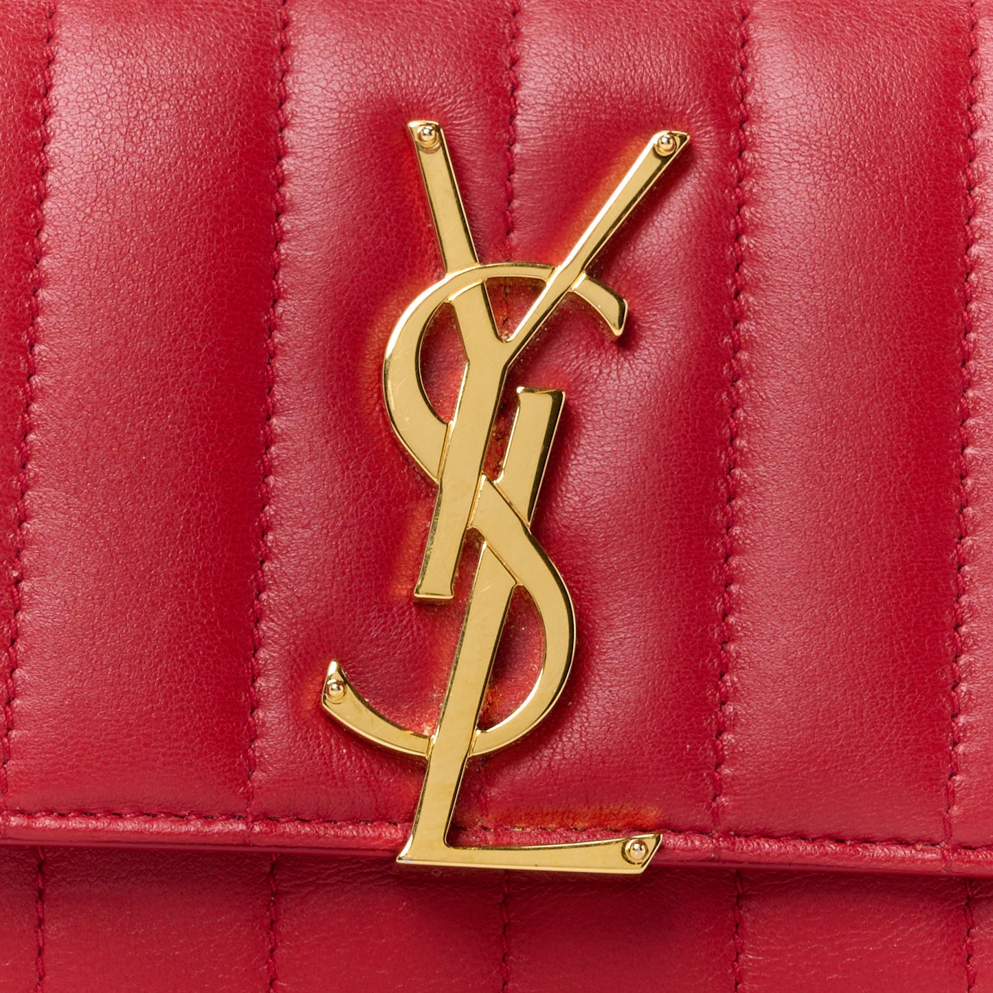 Lambskin Matelasse Monogram Vicky Tri-Fold Wallet Rouge Eros
