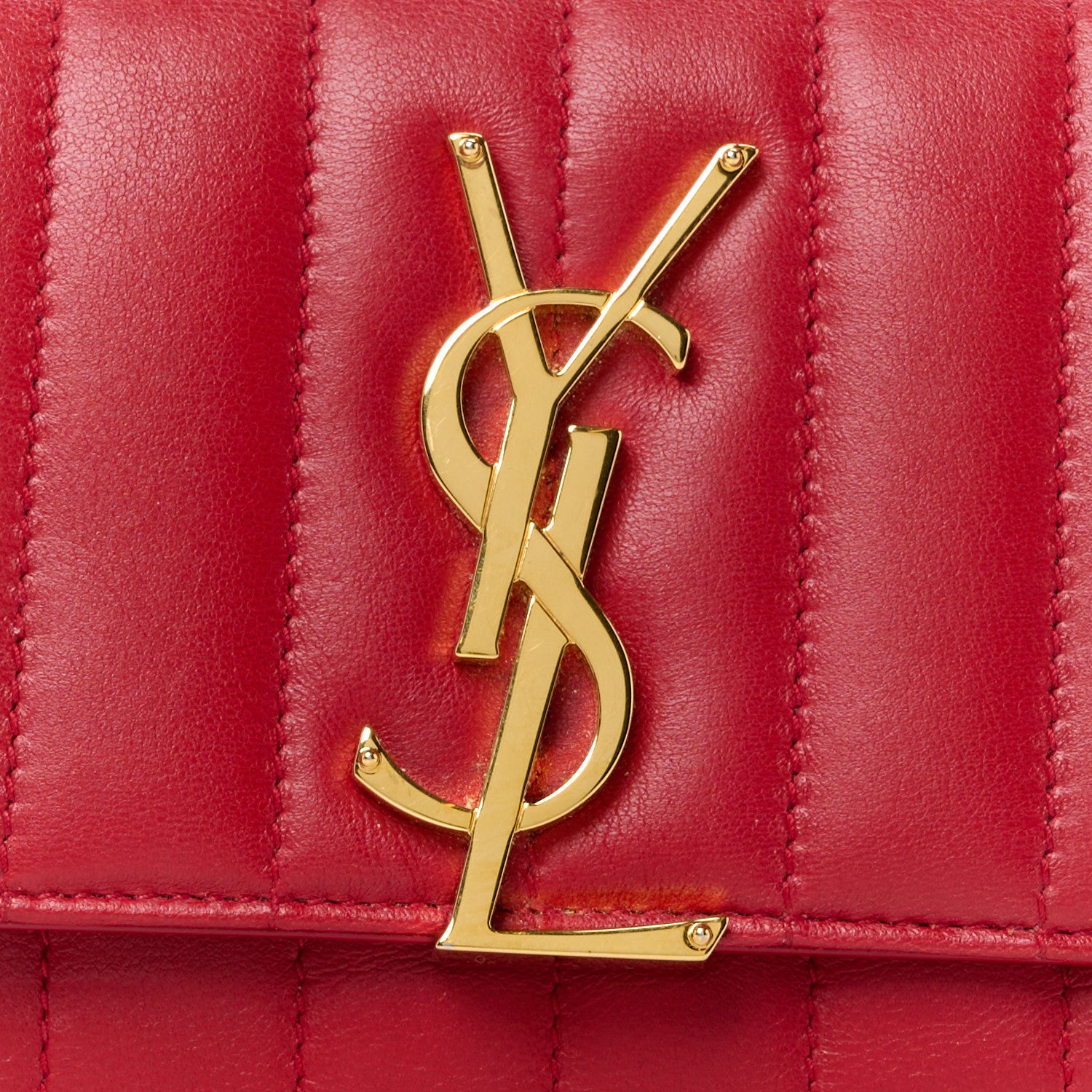 Saint Laurent Lambskin Matelasse Monogram Vicky Tri-Fold Wallet Rouge Eros 10 of 14