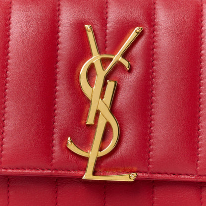 Saint Laurent Lambskin Matelasse Monogram Vicky Tri-Fold Wallet Rouge Eros 10 of 14