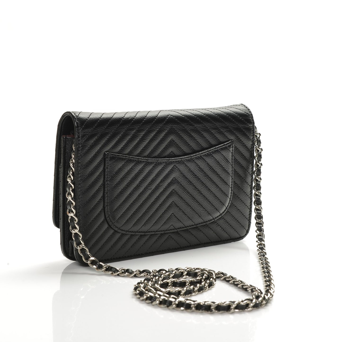 Caviar Chevron Quilted Wallet On Chain WOC Black
