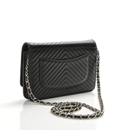 Chanel Caviar Chevron Quilted Wallet On Chain WOC Black 3 of 9
