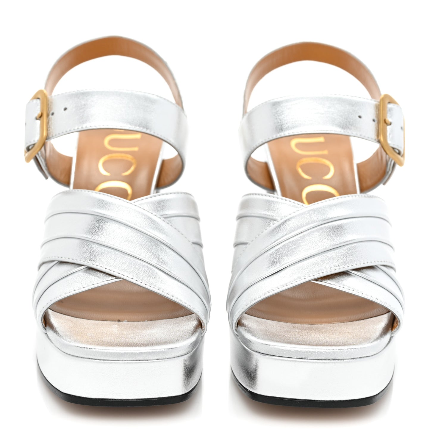 Nappa Silk Strap Platform Sandals 37.5 Argento