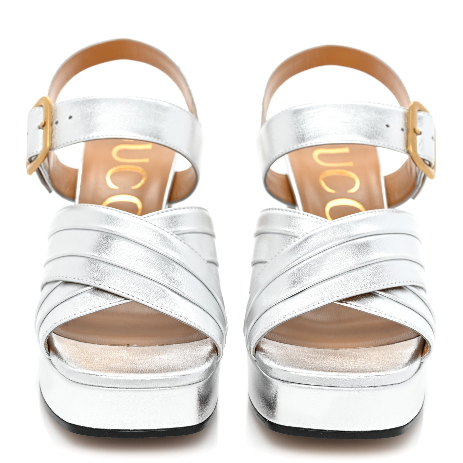Gucci Nappa Silk Strap Platform Sandals 37.5 Argento 2 of 13