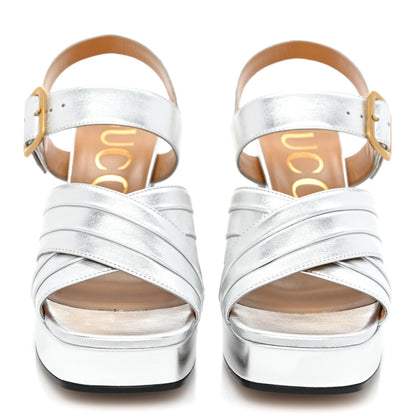 Gucci Nappa Silk Strap Platform Sandals 37.5 Argento 2 of 13