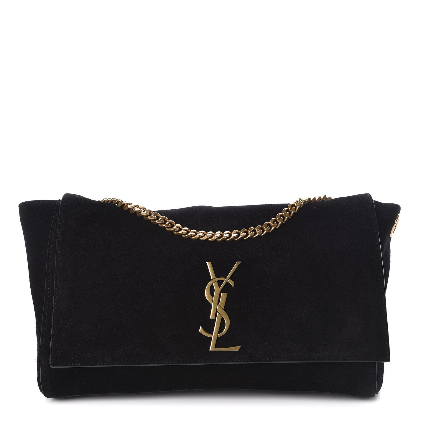 Smooth Calfskin Suede Medium Reversible Monogram Kate Satchel Black