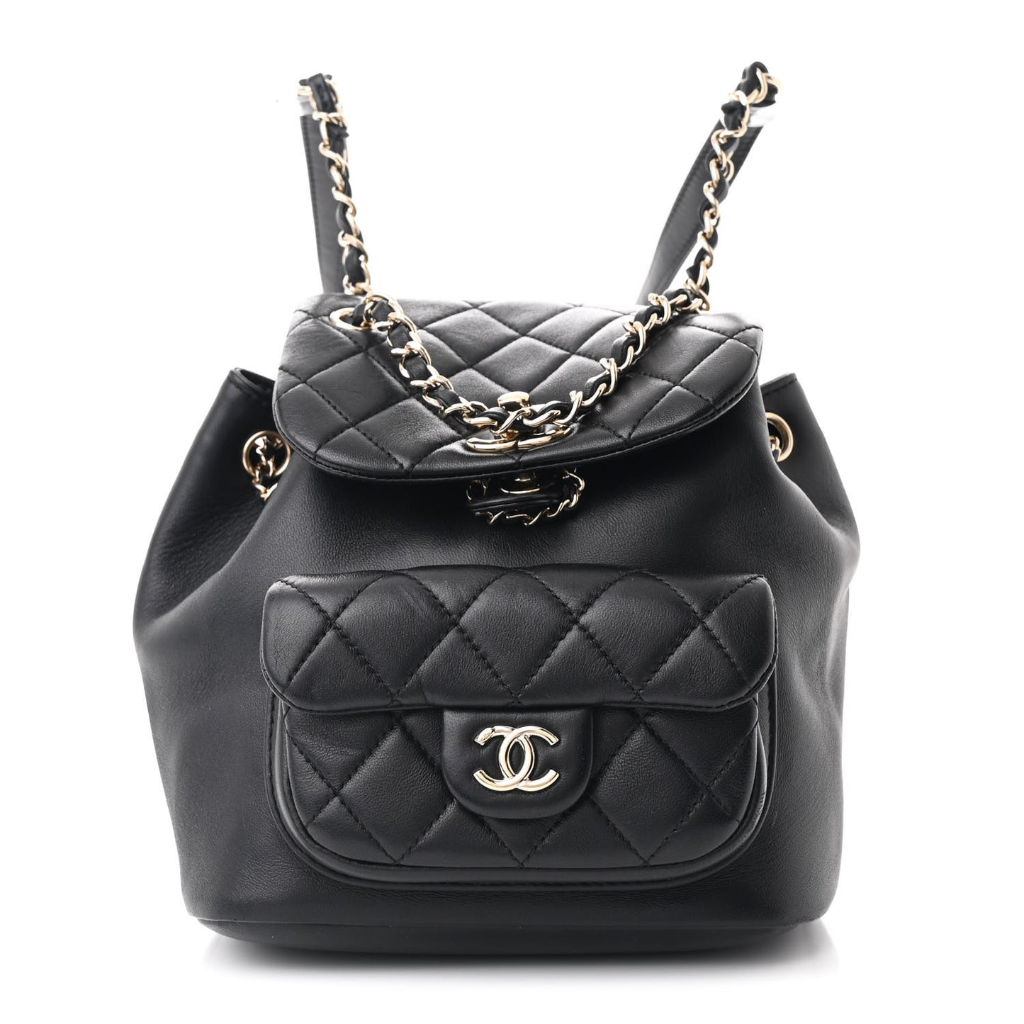 Lambskin Quilted Small Duma Drawstring Backpack Black