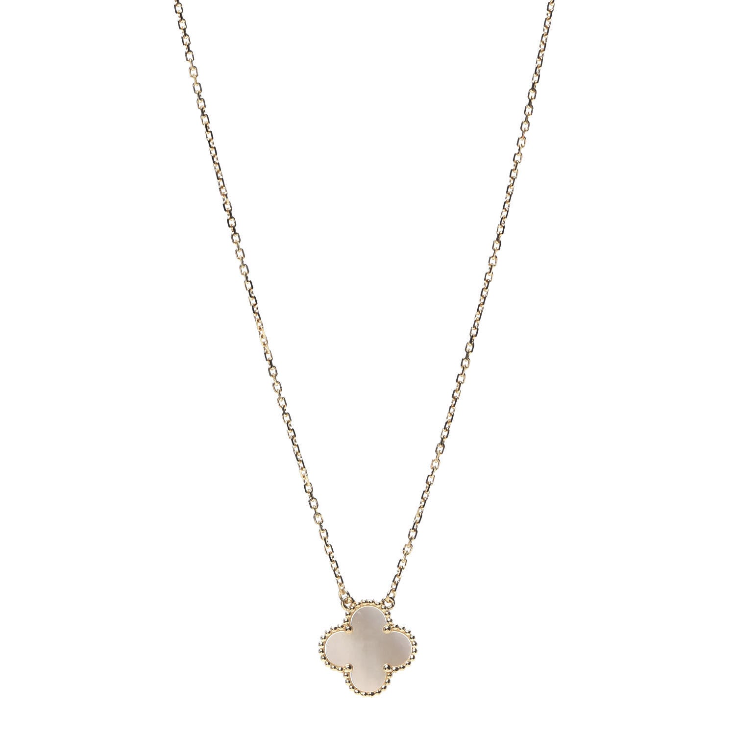 Van Cleef & Arpels 18K Yellow Gold Mother of Pearl Vintage Alhambra Pendant Necklace 1 of 8