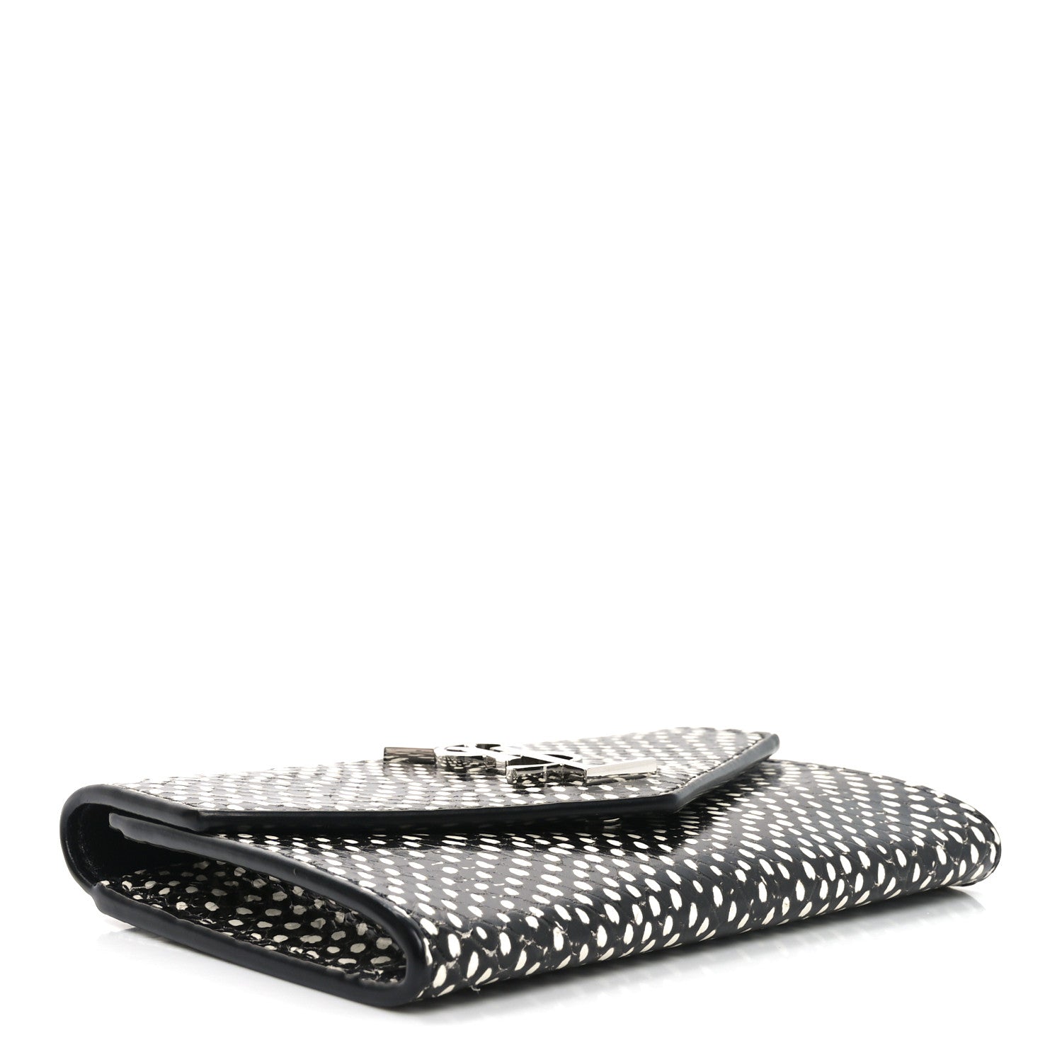 Saint Laurent Calfskin Lambskin Snakeskin Embossed Small Monogram Envelope Wallet Black White 4 of 6