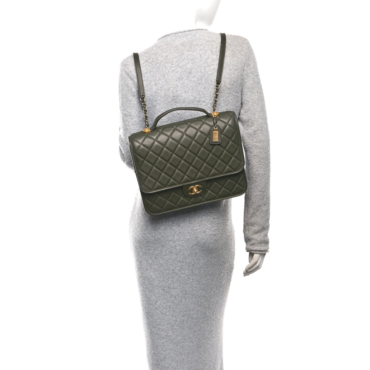 Chanel Caviar Quilted School Memory Backpack Dark Green 2 of 11