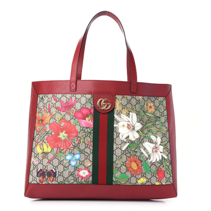 Gucci GG Supreme Monogram Flora Web Large Ophidia Tote Red 1 of 8