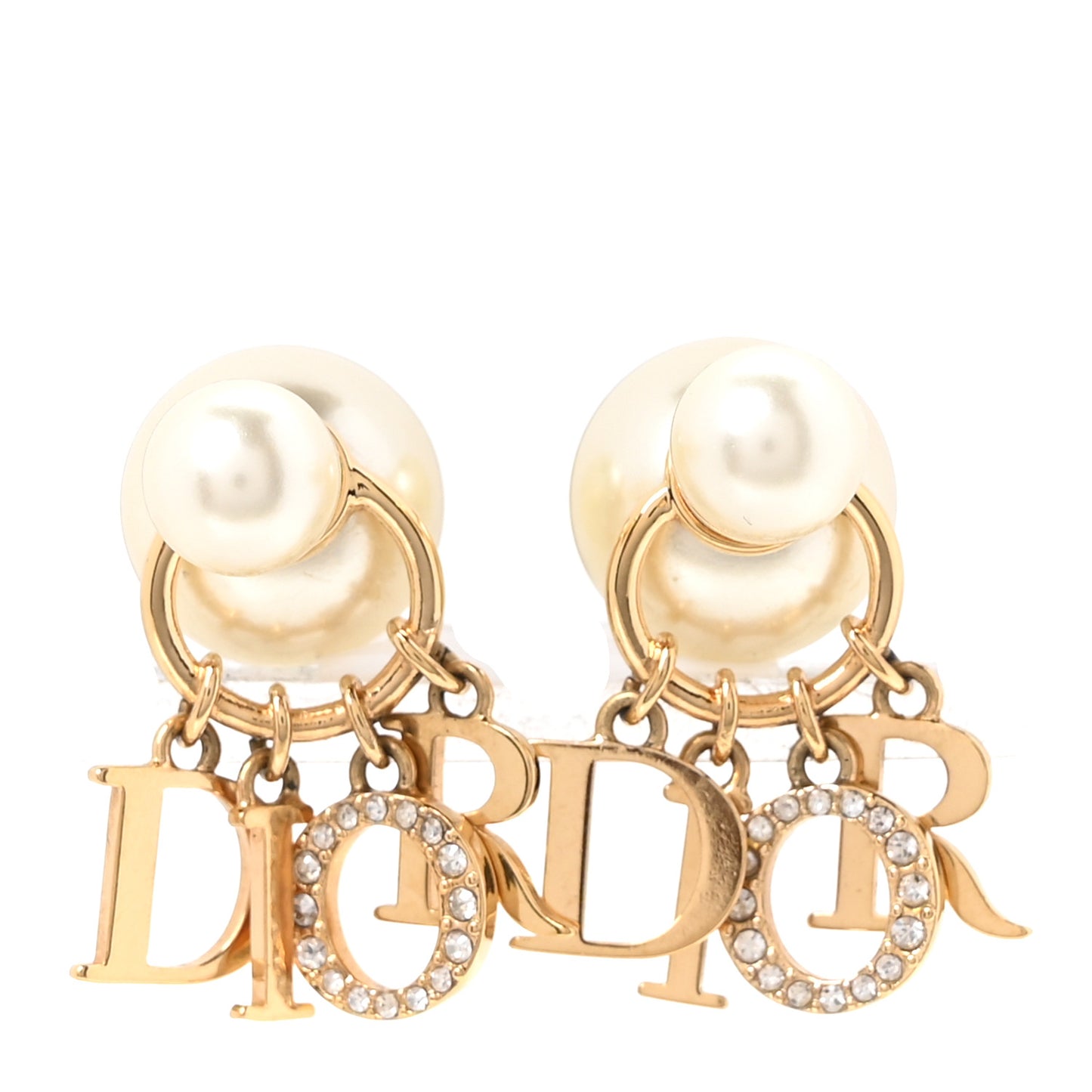 Pearl Crystal Tribal Logo Charms Earrings Gold