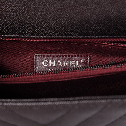 Chanel Caviar Chevron Quilted Small Coco Handle Flap So Black 6 of 9