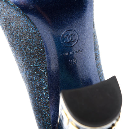 Chanel Glitter Grosgrain Cap Toe Logo Pumps 39 Blue 9 of 11