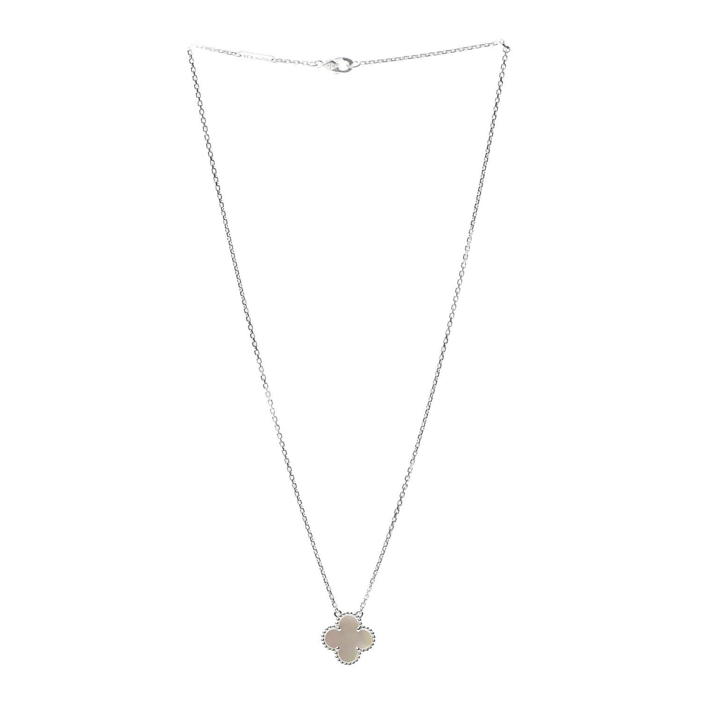 18K White Gold Mother of Pearl Vintage Alhambra Pendant Necklace