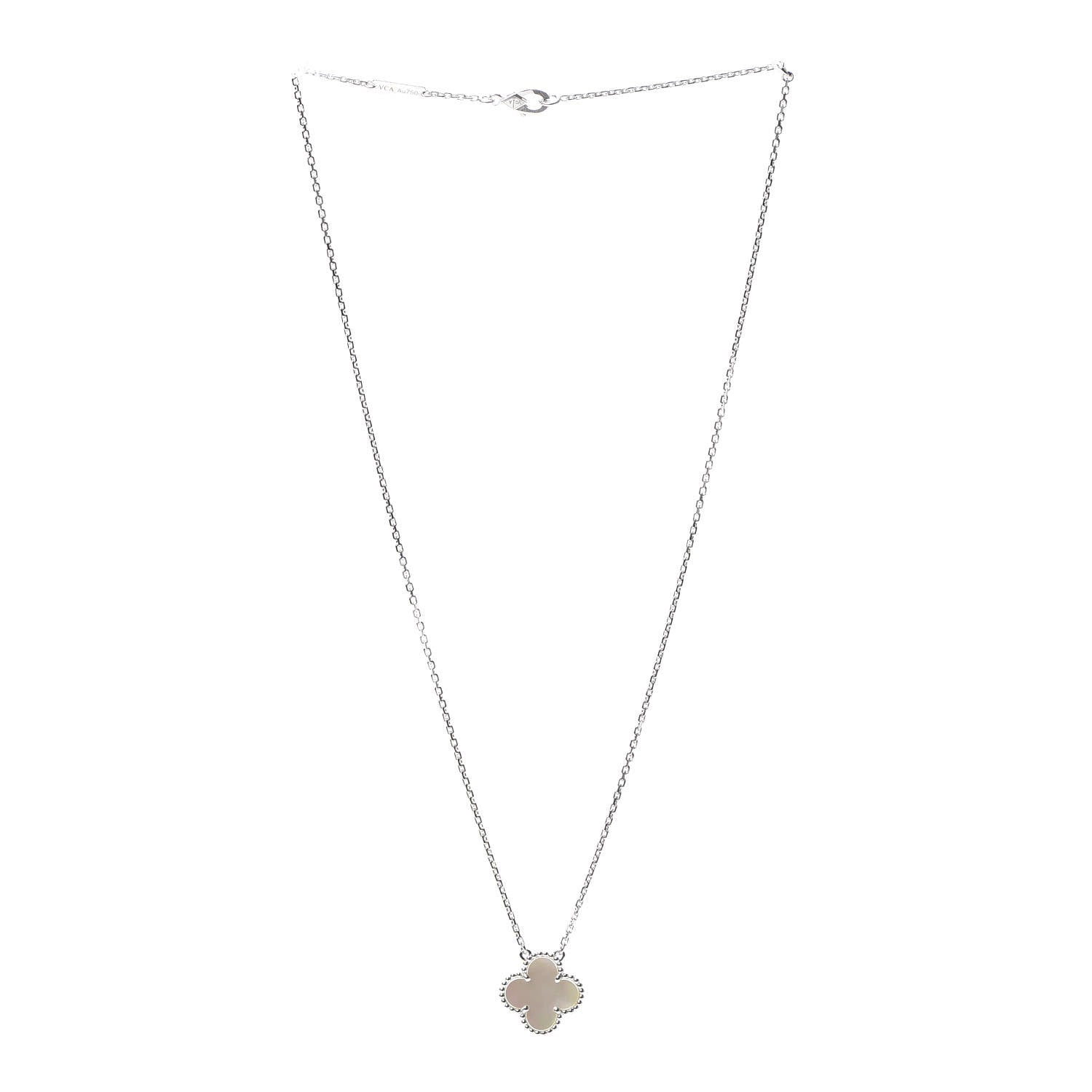 Van Cleef & Arpels 18K White Gold Mother of Pearl Vintage Alhambra Pendant Necklace 3 of 7