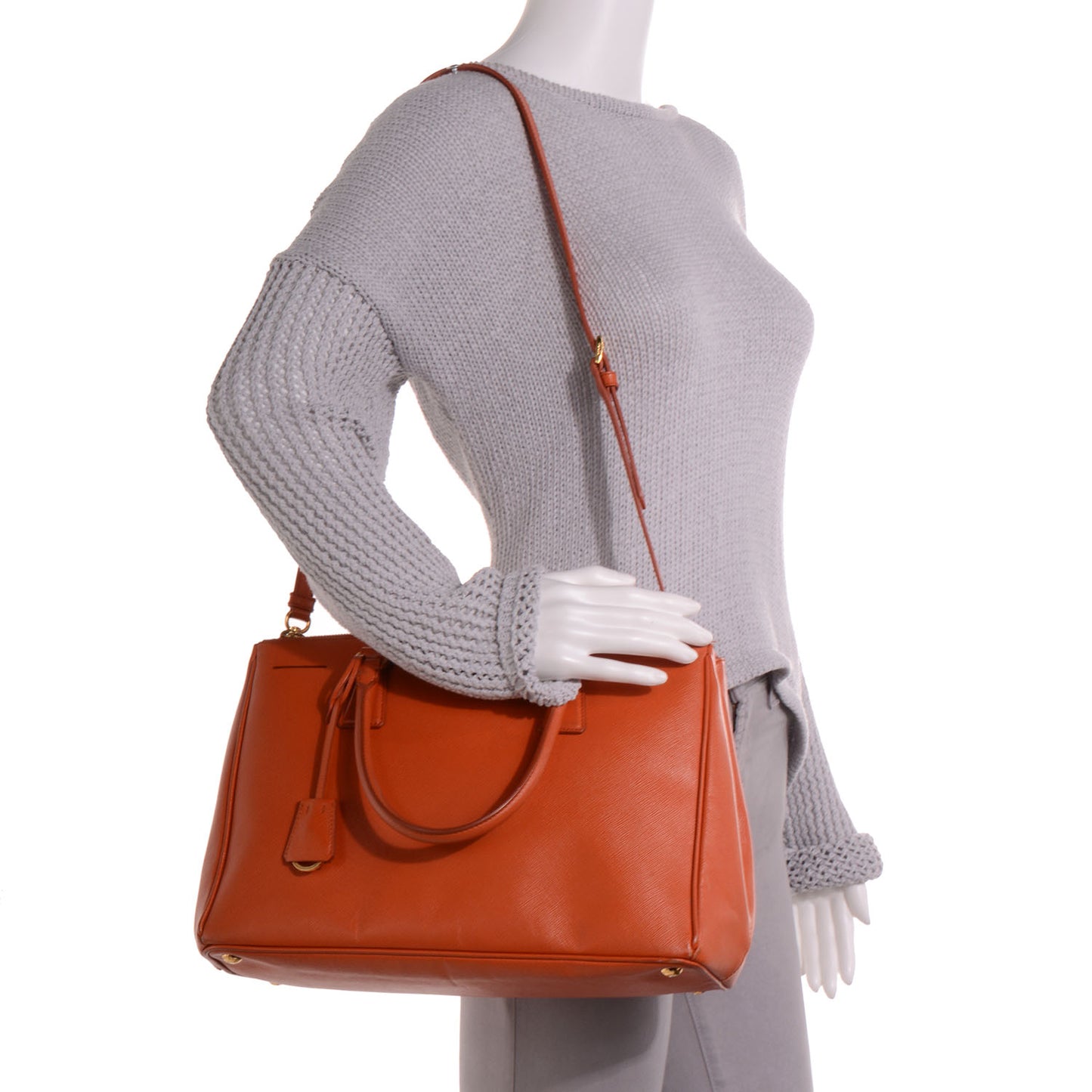 Saffiano Lux Medium Double Zip Tote Papaya