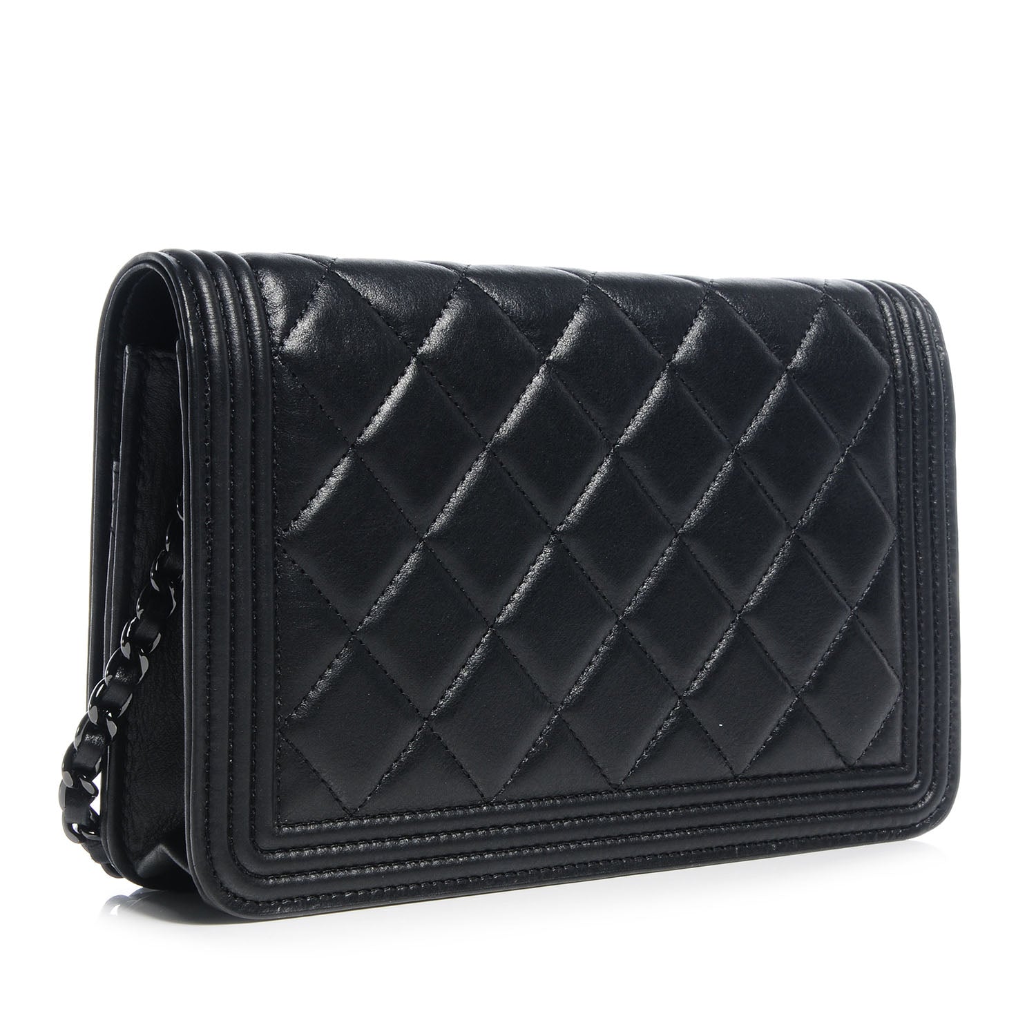 Chanel Lambskin Quilted Boy Wallet On Chain WOC So Black 3 of 9