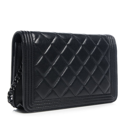 Chanel Lambskin Quilted Boy Wallet On Chain WOC So Black 3 of 9