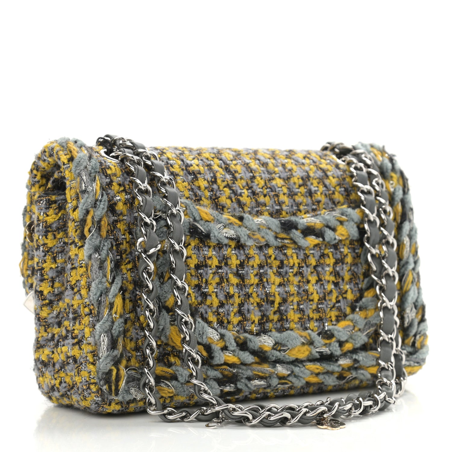 Chanel Tweed Braided Charms Small Flap Yellow Grey Black 3 of 10