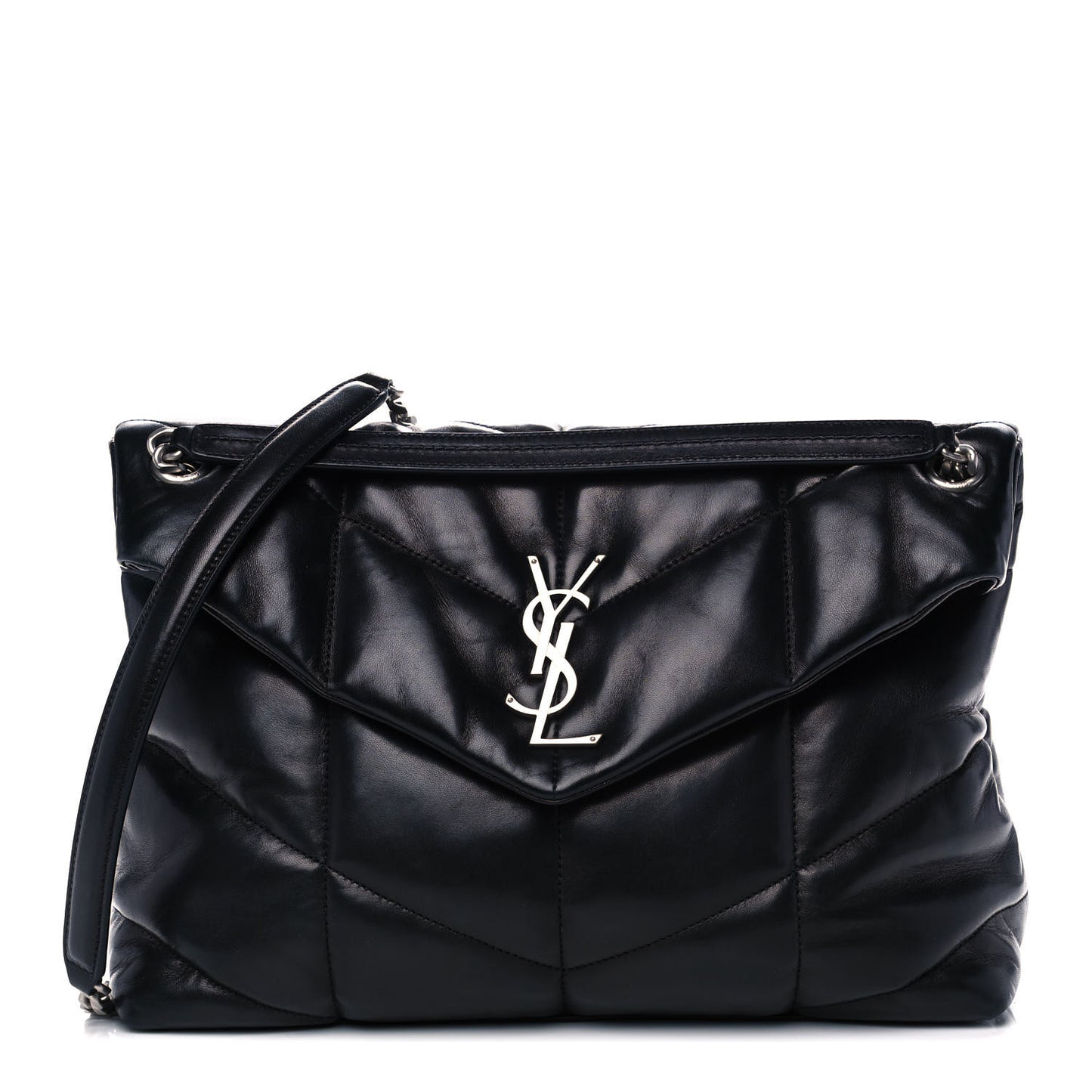 Lambskin Quilted Medium Loulou Puffer Monogram Chain Satchel Black