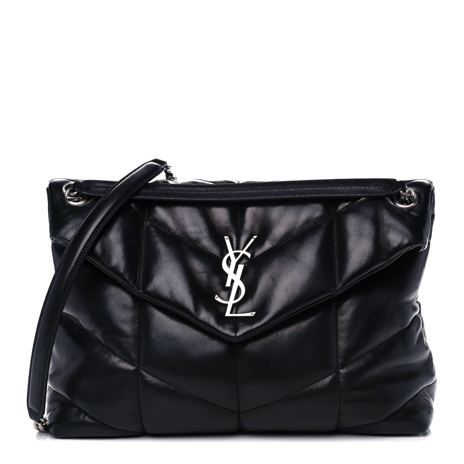 Saint Laurent Lambskin Quilted Medium Loulou Puffer Monogram Chain Satchel Black 1 of 10