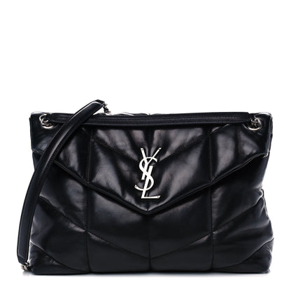 Saint Laurent Lambskin Quilted Medium Loulou Puffer Monogram Chain Satchel Black 1 of 10