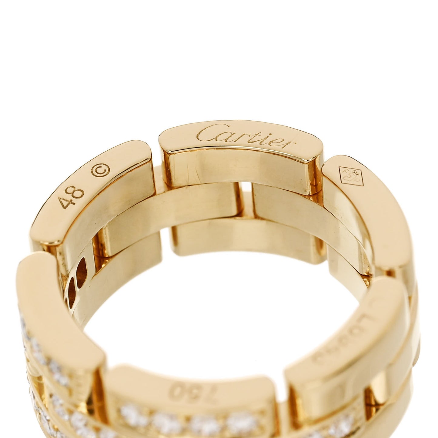 18K Gold Diamond Maillon Panthere 3 Half Rows Paved Ring 48/4.5