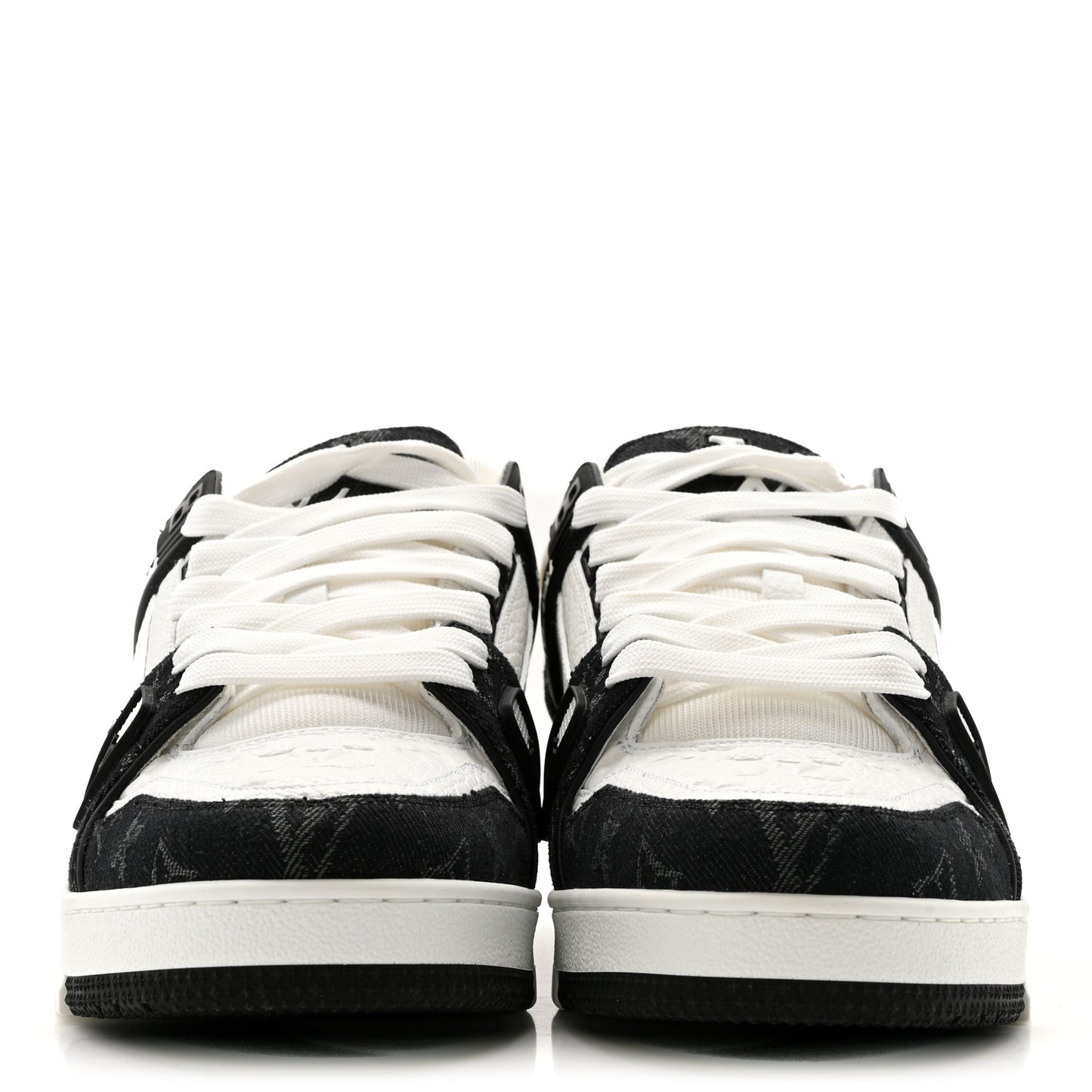 Calfskin Embossed Monogram Denim Mens LV Trainer Sneakers 8 Black