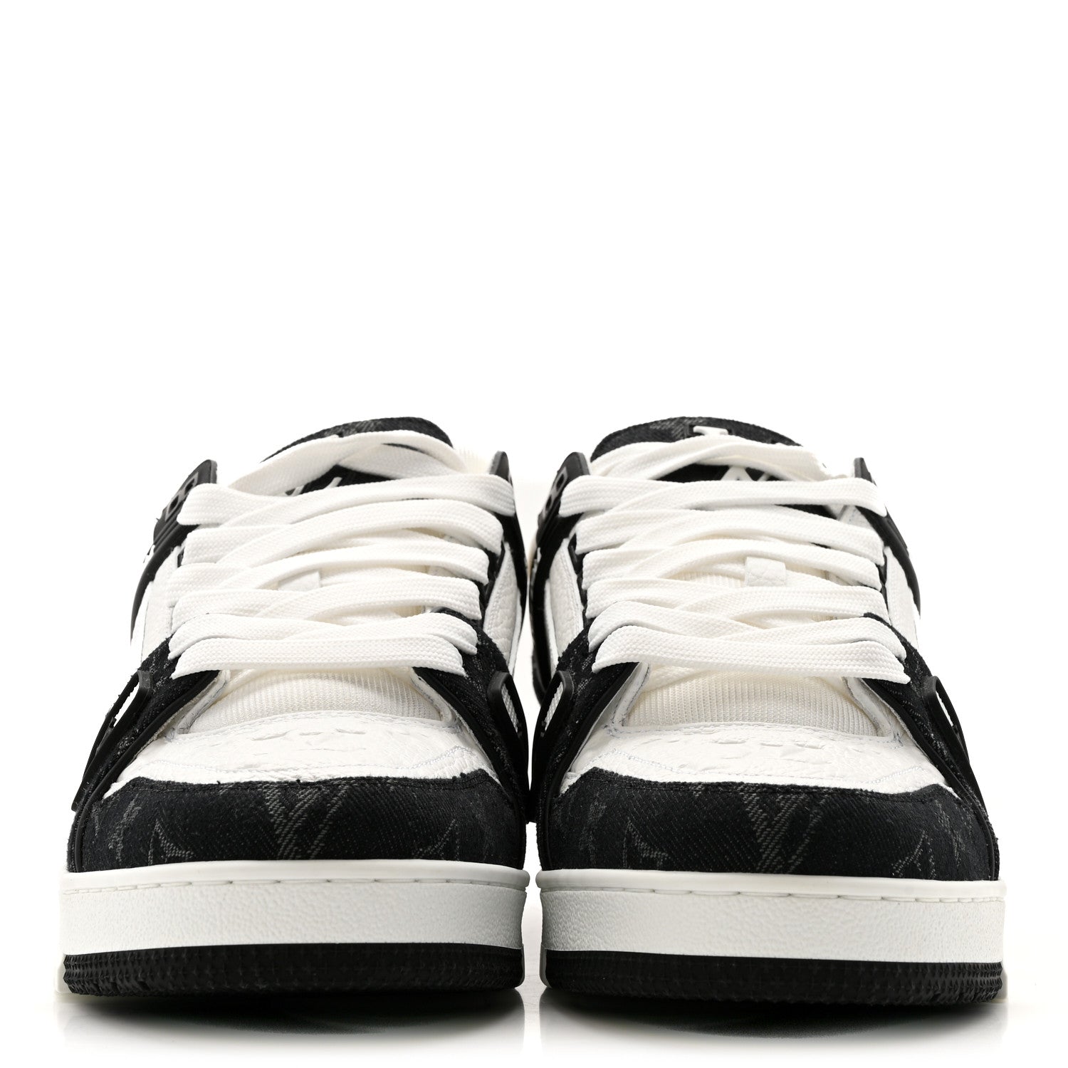 Louis Vuitton Calfskin Embossed Monogram Denim Mens LV Trainer Sneakers 8 Black 3 of 10
