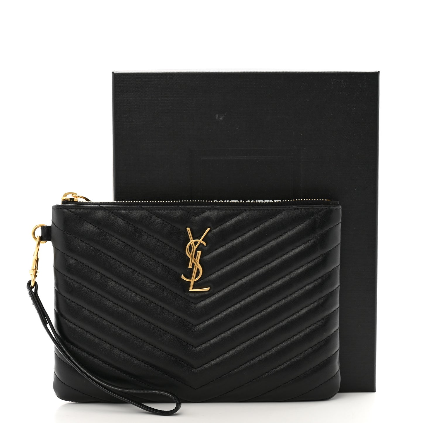 Calfskin Matelasse Chevron Monogram A5 Wristlet Black